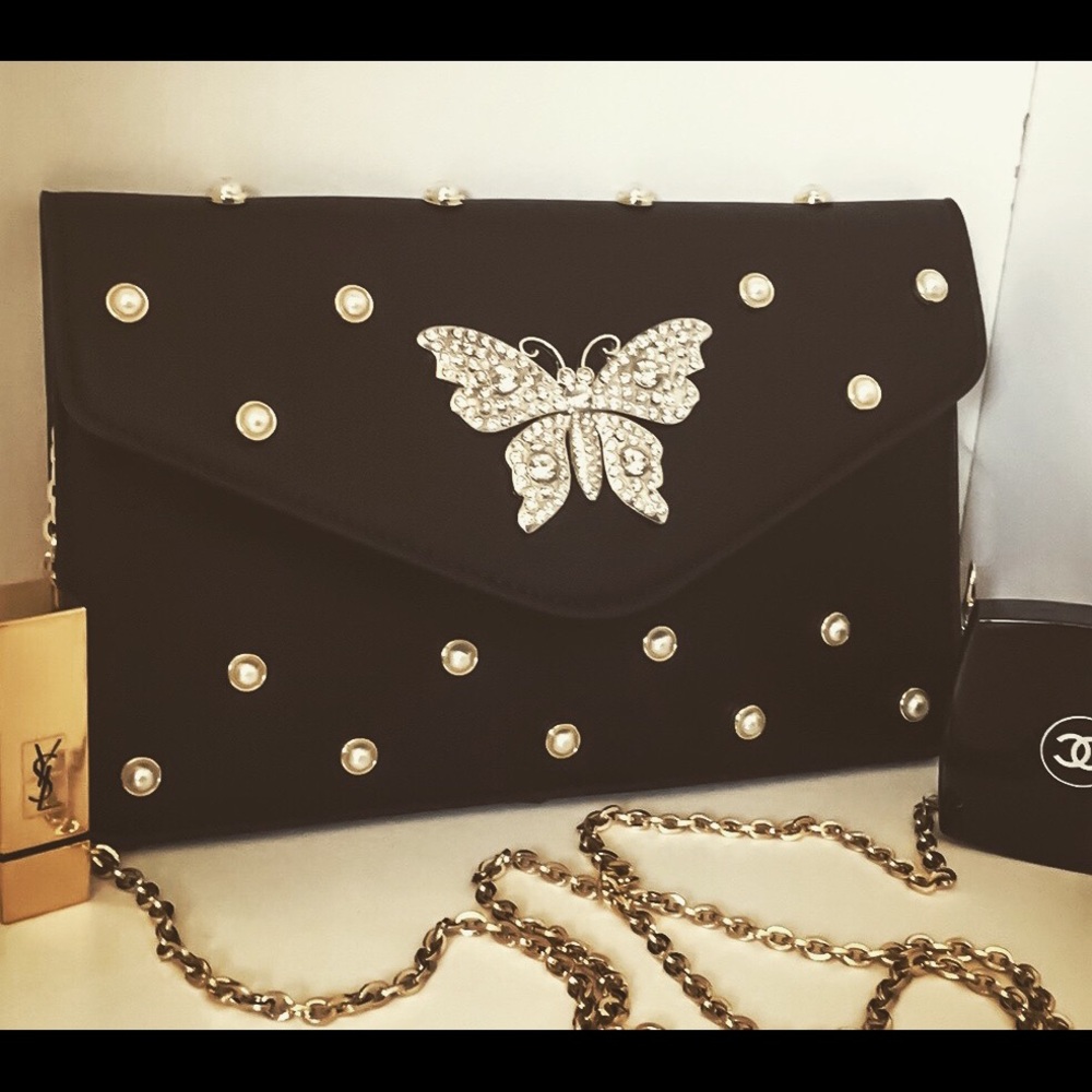 Black clutch with crossbody strap - Picture 3 of 13